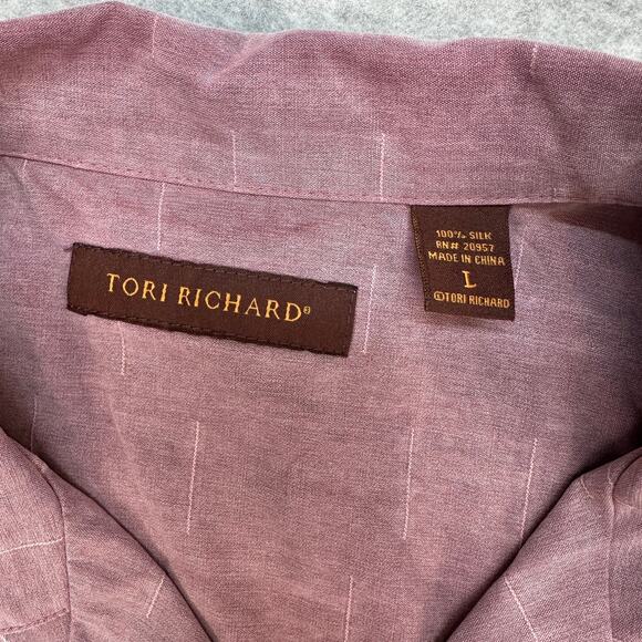 Tori Richard Silk Shirt Mens L Dusty Rose Button Up Short Sleeve Musical Party - Picture 2 of 5
